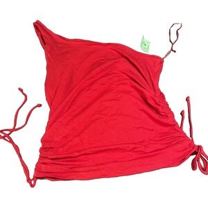 Ambiance One Shoulder Top Womens 2X Red Excellent Ruched Side Tie Asymmetrical